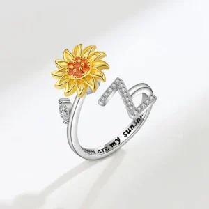 Initial Letter Sunflower Fidget Rings