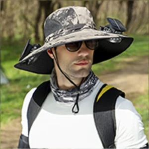 Outdoor Wide Brim Sun Hat With Solar Fan