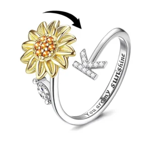 Initial Letter Sunflower Fidget Rings