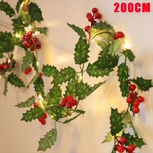 2m Holly Lights Garland for Christmas