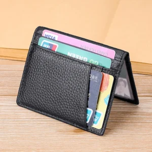 YUECIMIE Genuine Leather Mini Credit Card Holder Wallet