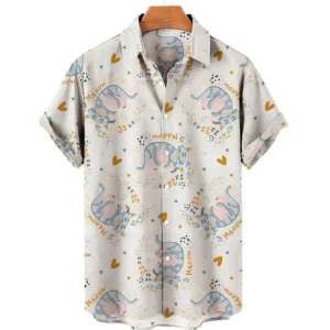 Summer Cat Print Button-Up Shirt