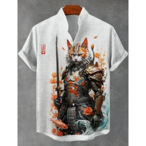 Men’s Sakura Tree Samurai Button Down Cat Shirt